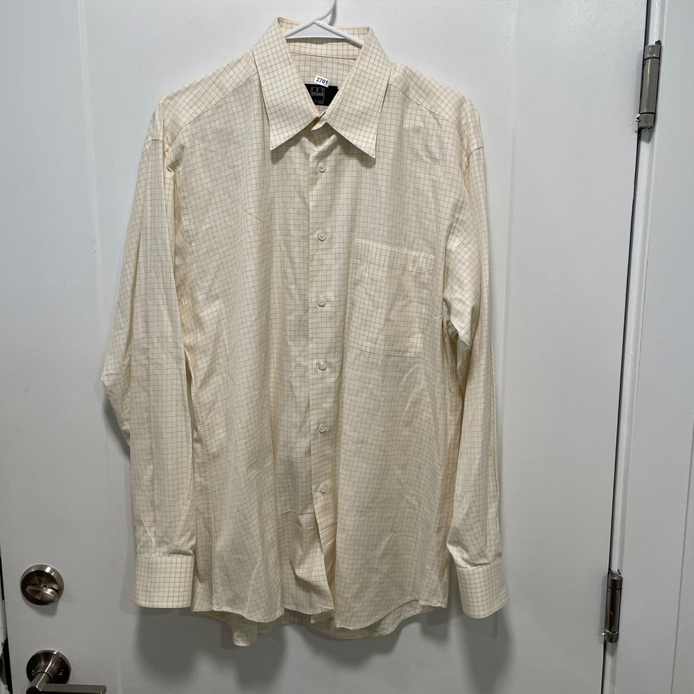 Ike Behar Mens 16 34 Yellow Grid Check Button Down Dress Shirt Made in Canada